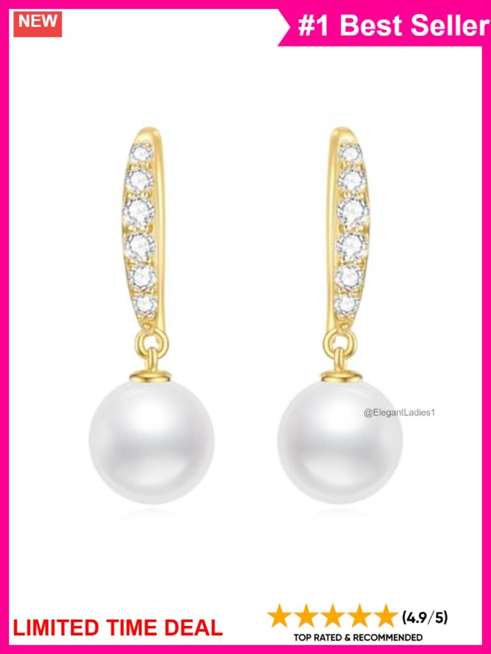 10k Yellow Gold Lab Grown Diamond Freshwater Pearl Dangle Earrings